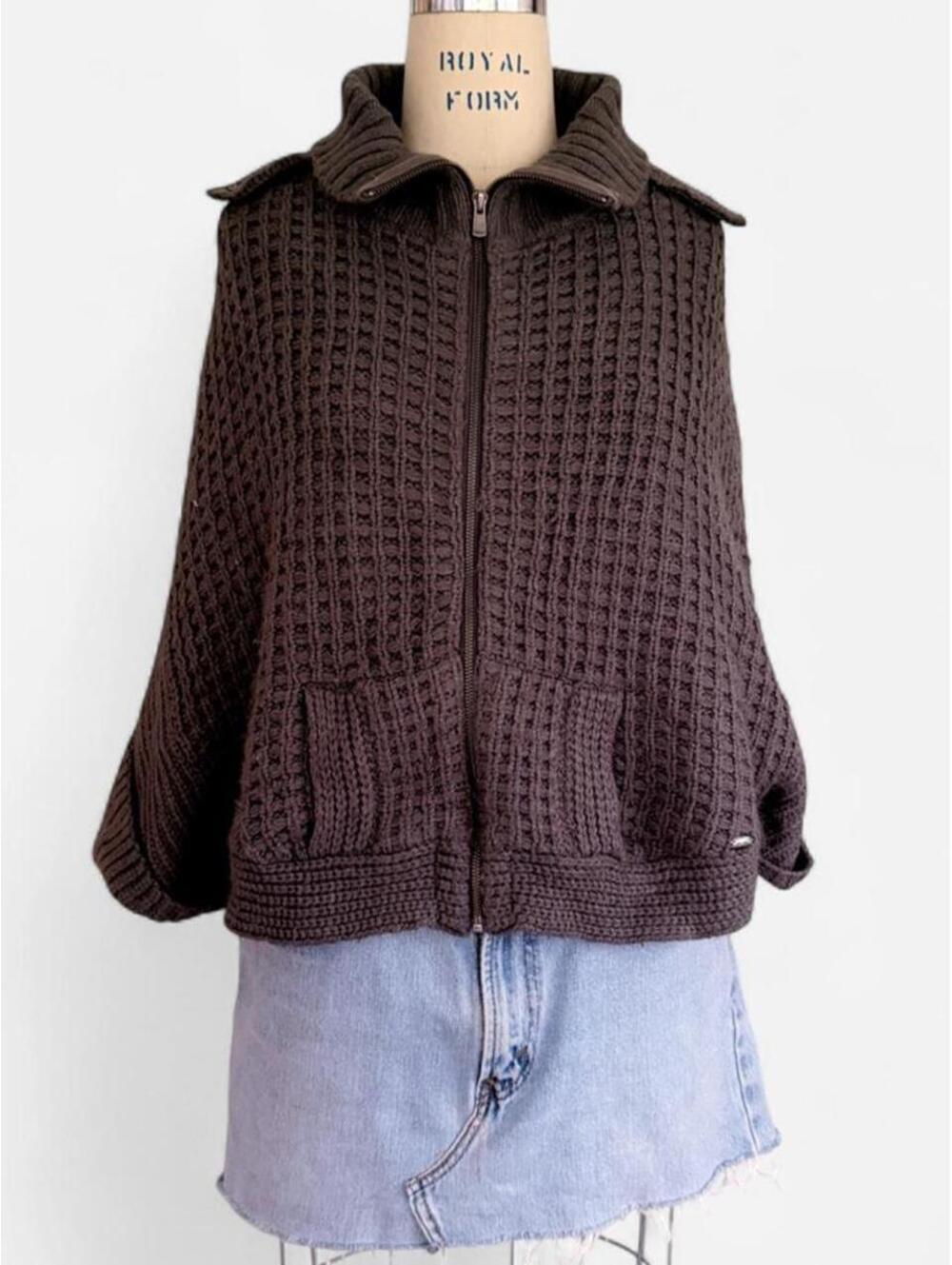 Guess Y2K Chunky Knit Zip Collar Cardigan in Brown